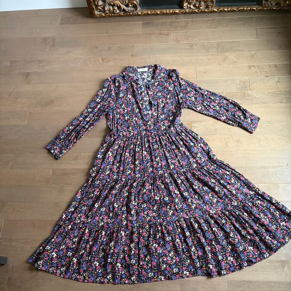 NATURAL LIFE Black Floral Tiered Long-Sleeve Maxi Dress